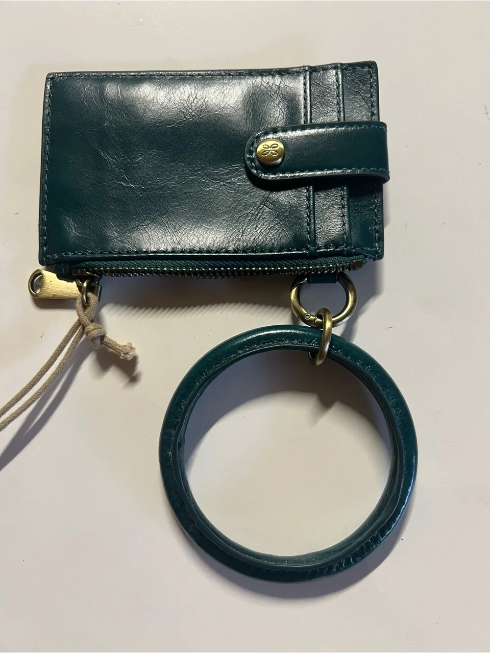 HOBO Teal Leather Wristlet Card Case with Bangle Ring